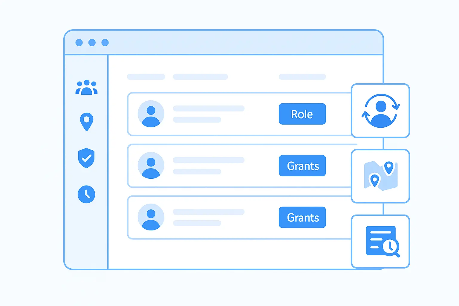 Team dashboard showing role-based permissions, regional management, and audit trails